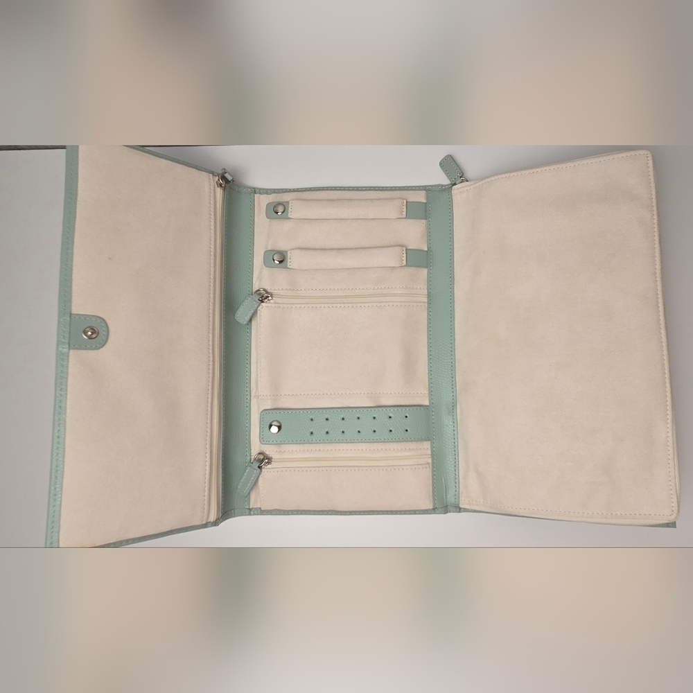 Mint Green Travel Jewelry Organizer Clutch Case with Zipper & Snap Closures - Picture 5 of 10